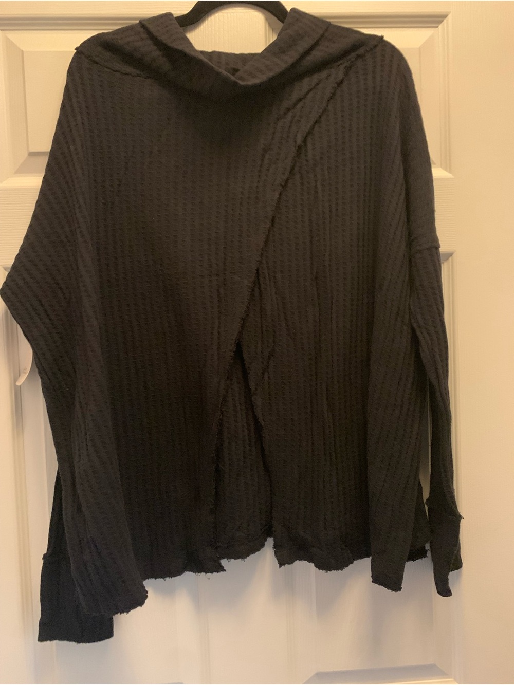 Free People Juicy Black Waffle Cowl Neck Sweater Size Small NWT MSRP $88 - Picture 2 of 4